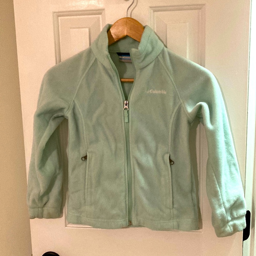 Columbia fleece jacket in sea foam green, size small (7-8)